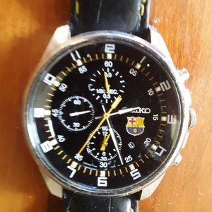 Men's Seiko watch, Black face, Dark brown band